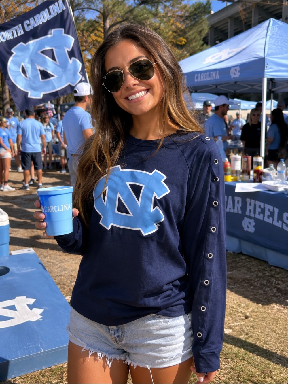 PINK Victoria’s Secret UNC Tar Heels Long Sleeve Tunic Tee NWT Size L Blue